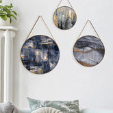 Modern Grey & Gold Abstract Round Framed Canvas Wall Paintings - Set of 3